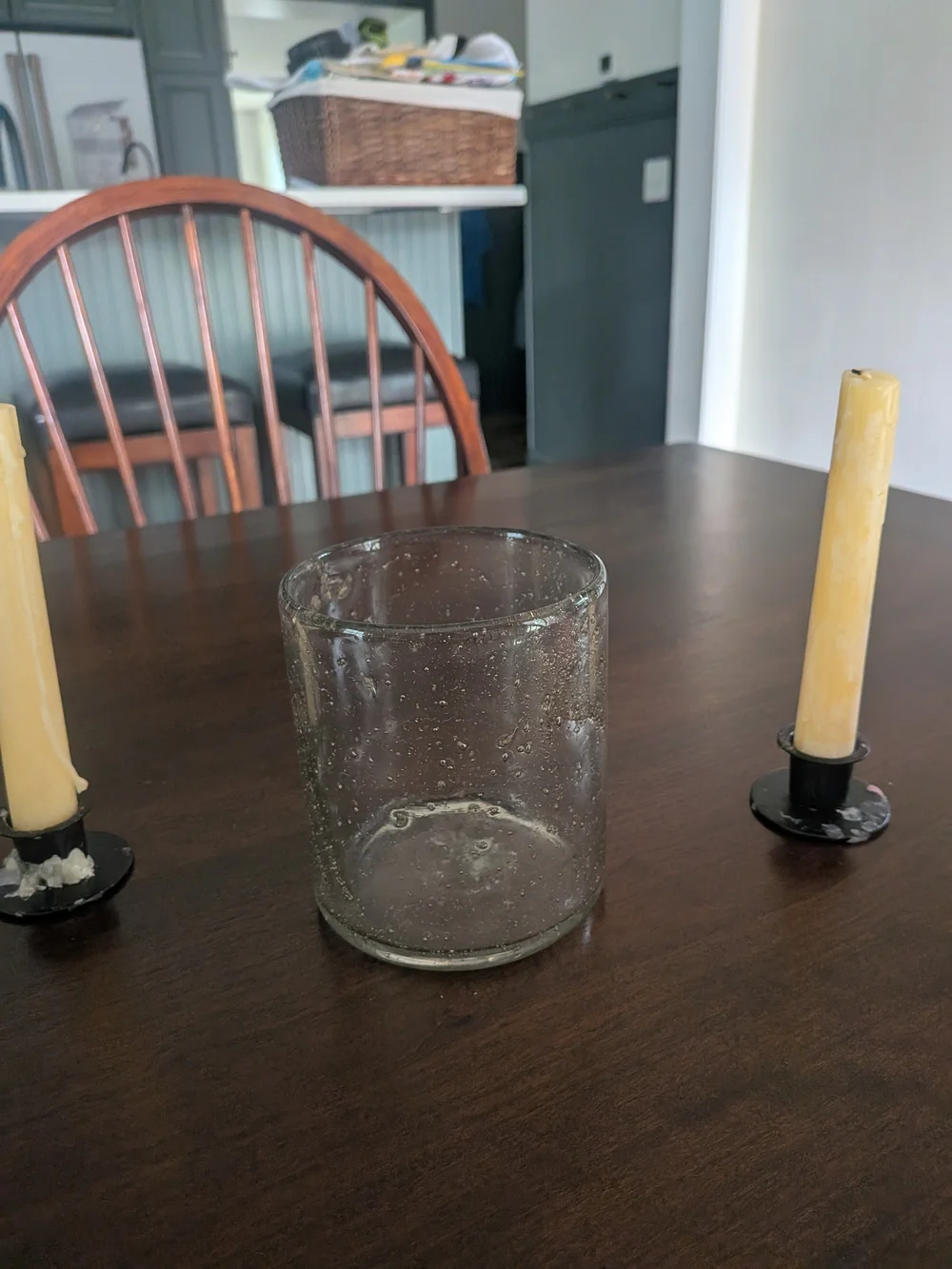Handblown Bubble Glass Candle Holder - Smoky Gray